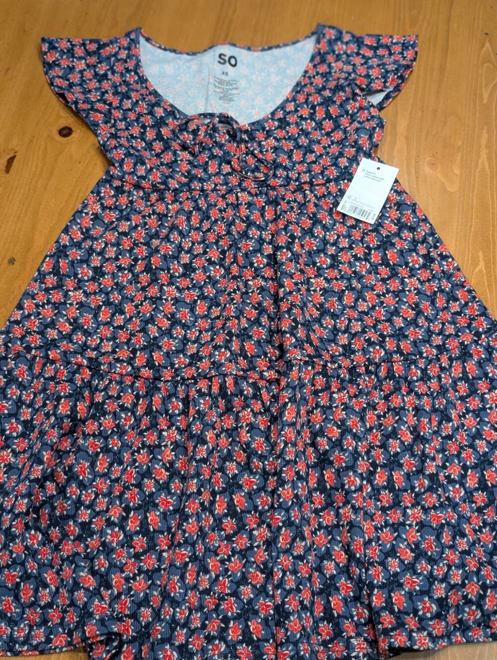 Kohl's SO Dress, NWT, Women's XS, Navy with Red Floral Print